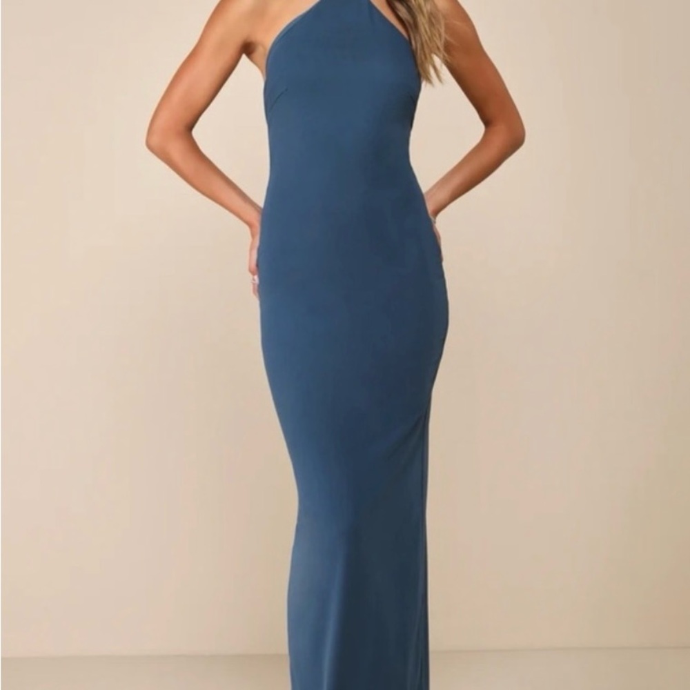Exquisite Expression Dark Slate Blue Mesh Halter Maxi Dress